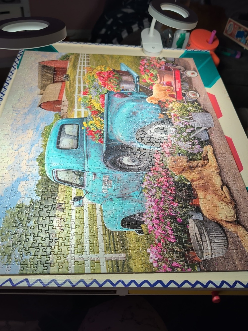 Cobble Hill Blue Truck Floral 1000 Piece Puzzle - Picture 3 of 4
